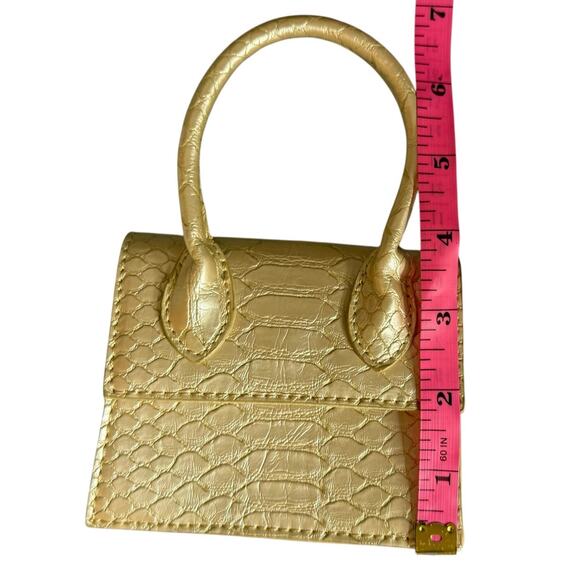 Snakeskin Print Mini Purse Top Handle Bag with Crossbody Strap Gold Handbag - Picture 11 of 12